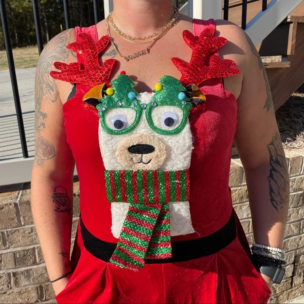 Born Famous Red Velour Festive Llama Christmas Jumpsuit NWT - Picture 7 of 8